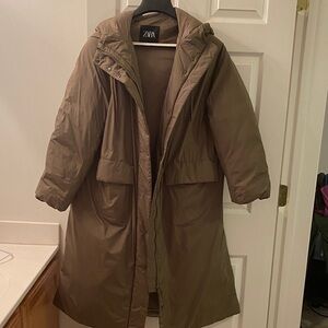 Zara Taupe Hooded Puffer Jacket